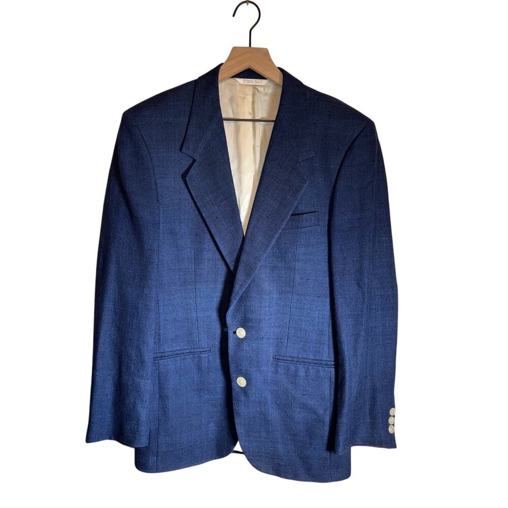 SAKS FIFTH AVENUE 100% Silk Work Wear Navy Jacket with Cream Lining 42R